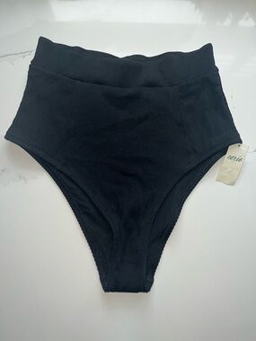 aerie High-Waist Cheeky Ribbed Bikini Bottoms - Black